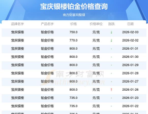 2026年03月02日宝庆银楼铂金涨跌幅