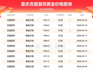 2026年03月30日吉盟珠宝黄金最新价格多少钱一克