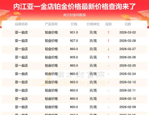 2026年04月01日亚一金店铂金最新价格多少一克