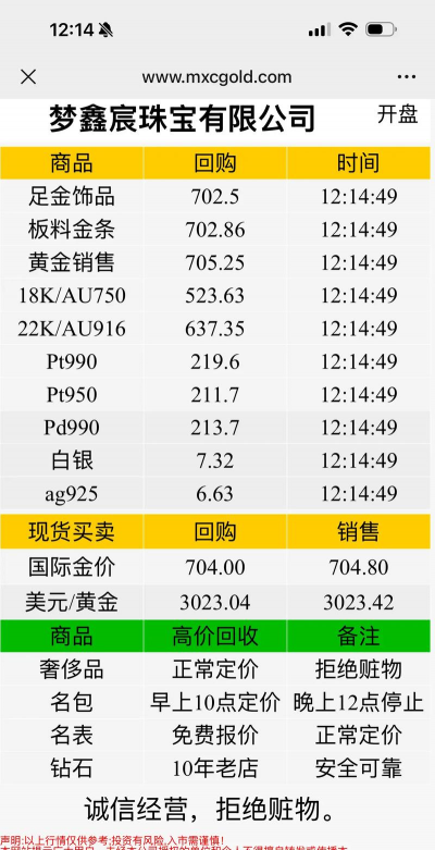 2025年6月29日遵义今日黄金回收价格表（黄金/铂金/钯金/白银）