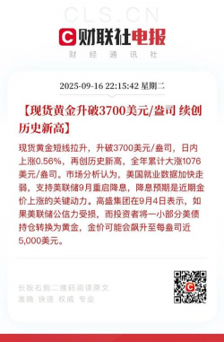 美联储宣布降息后 美股短线拉升 现货黄金再次升破3700美元/盎司