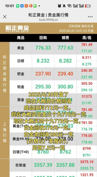 黄金回收现在多少钱1克？2025年4月30日金昌附近实体店最新价格771元