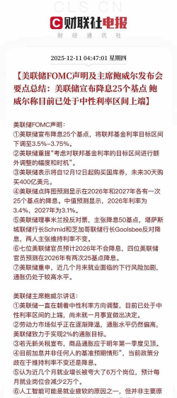 美联储12月降息门槛抬升