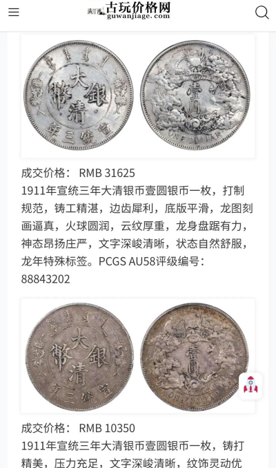 宣统年造大清银币价格（2025年12月3日）