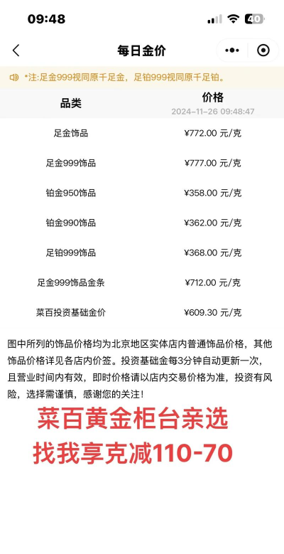 （2025年12月9日）菜百投资金条今日价格多少钱一克